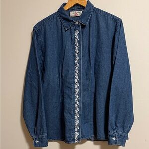Denim Cowgirl Shirt with Floral Embroidery